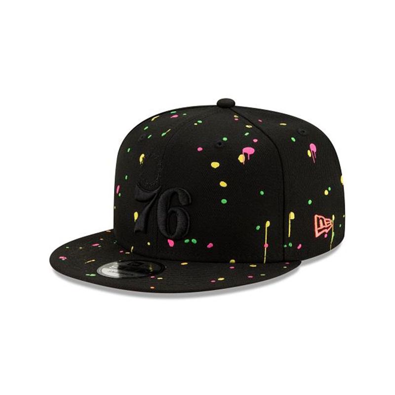 NBA Philadelphia 76ers Neon Splatter 9Fifty Snapback (QQA8473) - Black New Era Caps